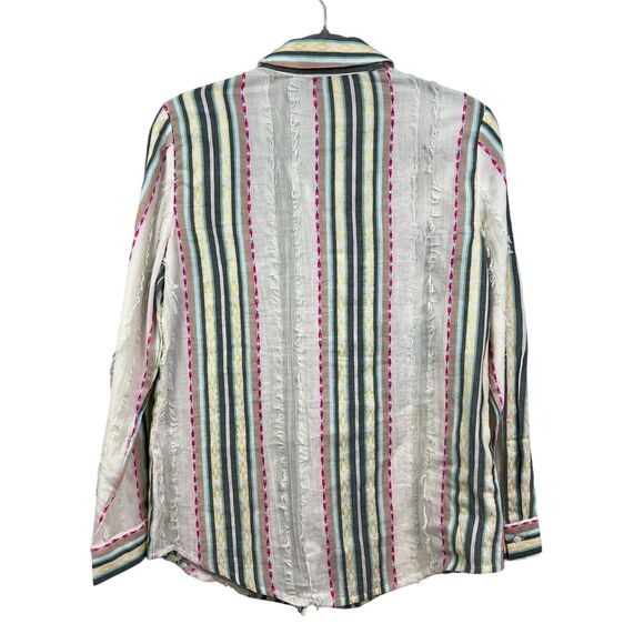 Chico's Womens‎ Beaded Embellished Floral Top Shirt Embroidered Striped Fringe 0 - Picture 4 of 6